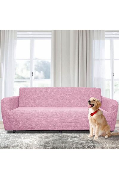 Faiend 3-Seater Pink Sofa Cover - Plain Jacquard and Elastic Sofa Cover