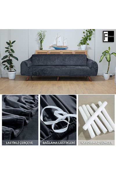 Faiend Anthracite 3 3 1 1 Elastic Sofa Cover - Armchair Cover
