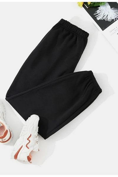 Josette Raised Black Plain Sweatpants