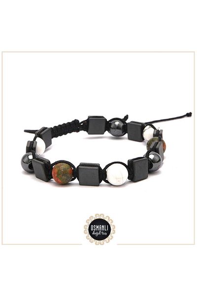 OSMANLI DOĞAL TAŞ Certified Unakit - Hematite - Howlite Special Design Bracelet