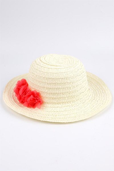 Le Mabelle Girl's Straw Hat with Pomegranate Flower Detail