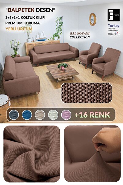 Faiend 3+3+1+1 Set de huse pentru scaune și balpiene elastice maro închis