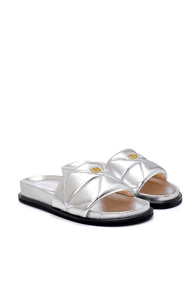 Sofia Baldi Plum Silver Leather Women's Flat Slippers