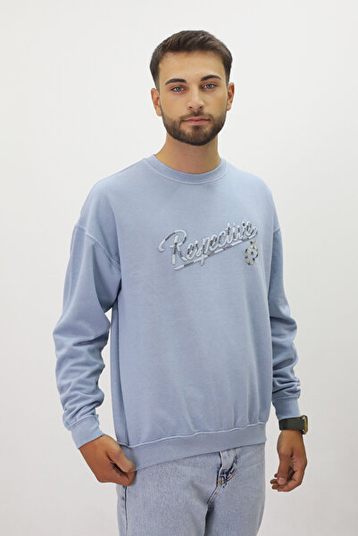 Diop Eskitme Desenli Unisex Sıfır Yaka SweatShirt