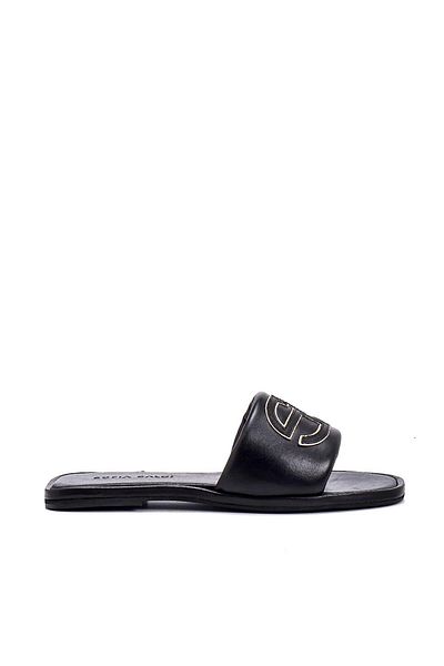 Sofia Baldi Black Leather Women's Slippers - Ommar Plain Design