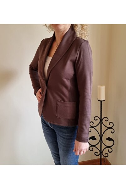 T Guel سترة بليزر نسائية بنية غير مبطنة