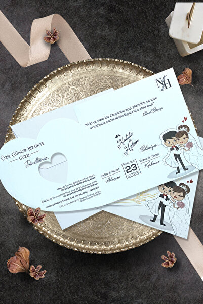 Cem Davetiye Düğün Nişan Nikah Kına Davetiyesi 9011 (100 ADET) Baskı Dahil