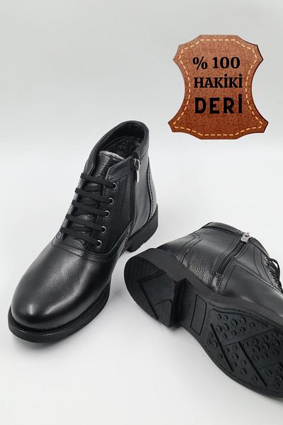 nazenintasarımlar Γνήσιες δερμάτινες μαύρες ανδρικές μπότες casual - Αντιολισθητική σόλα, Ανθεκτική στο κρύο, Γούνα