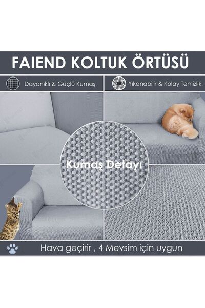 Faiend Chester 3 Kişilik Gri Lastikli Kanepe Örtüsü | Lastikli Koltuk Örtüsü | koltuk kılıfı