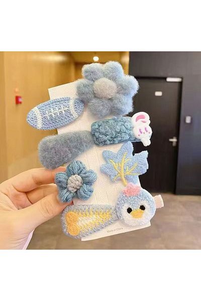 synshop Y2k Kpop Teddy cu model floral și panglică fluture - Set de agrafe de păr pentru fete și femei