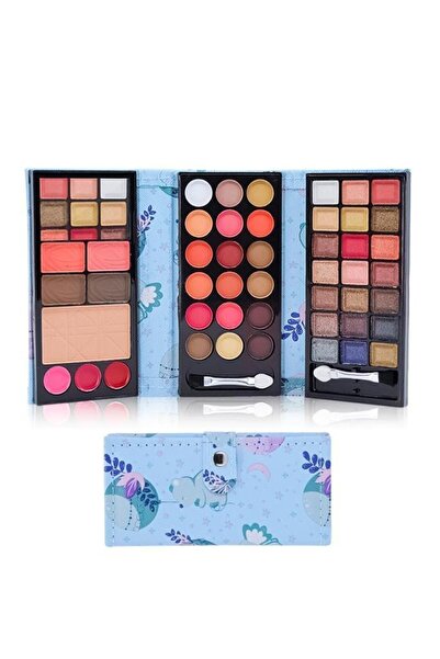 MUJGAN 3 Katlı Cüzdan Far - Allık - Pudra Seti Ayıcık Desenli Mavi