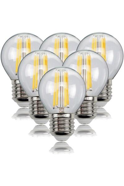 Coral Light 6 Watt Mini Top Ampul Led Filament G45 Şeffaf Cam Rustik Ampul E27 Duy 3000k Gün Işığı 6 Adet