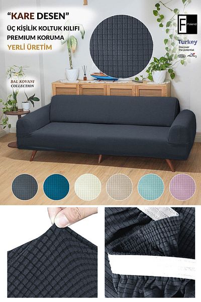 Faiend 3-Seater Flexible Lycra Anthracite Sofa Cover - Elastic Sofa Cover