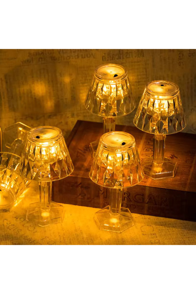 Janissary 2'li Kristal Elmas Led Masa Lambası Pilli Projeksiyon Mini Şeffaf A...