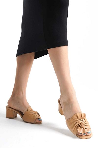 ERNİLA Genuine Leather Bow Heeled Slippers
