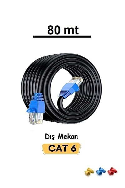 Vwin 80 Metre Cat6 Dış Mekan İnternet Ethernet Kablo EzRj45 Utp Patch Yüksek Hız 2 Katlı Kablo
