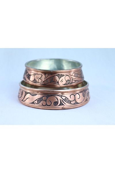 HASPİR YÖRESEL ÜRÜNLER Copper Hand Embroidered 2-Piece Turkish Delight & Snack Bowl