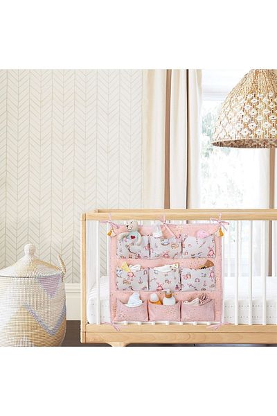 Faiend Baby Multi-Purpose Baby Girl Room Crib Side Organizer 9 Pockets Organized
