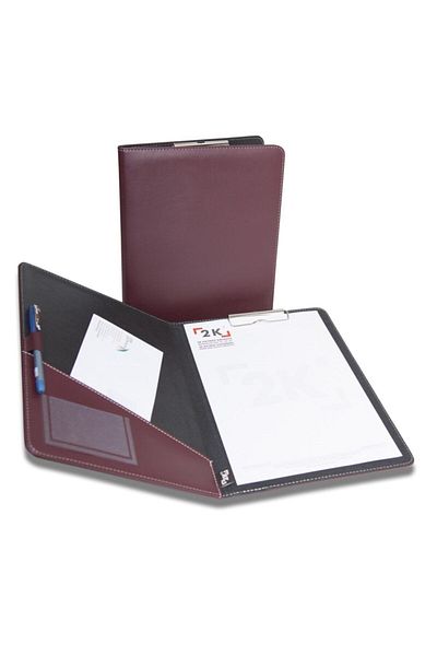 2K Secretarial Tray with Cover Faux Leather A4 - Claret Red