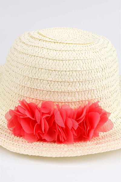 Le Mabelle Girl's Straw Hat with Pomegranate Flower Detail