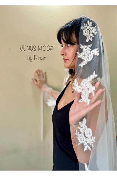 VENÜS MODA by Pınar Voal crem cu dantelă franceză de 1 metru - cu pieptene