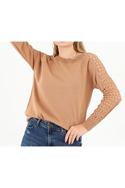T Guel Women's Mink Sleeve Detailed Knitwear Blouse