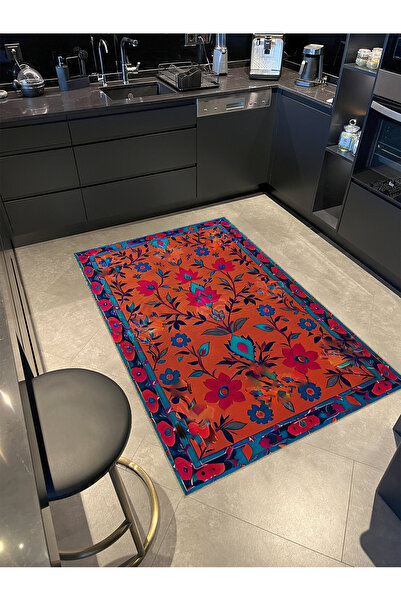 Rugs Modern Halı Etnik Desenli Turuncu Kırmızı Mavi Vintage Modern Dekoratif ...