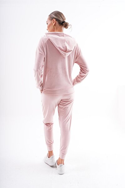 WestBound Soft Velvet Stoned Women's Tracksuit Set - Pudra