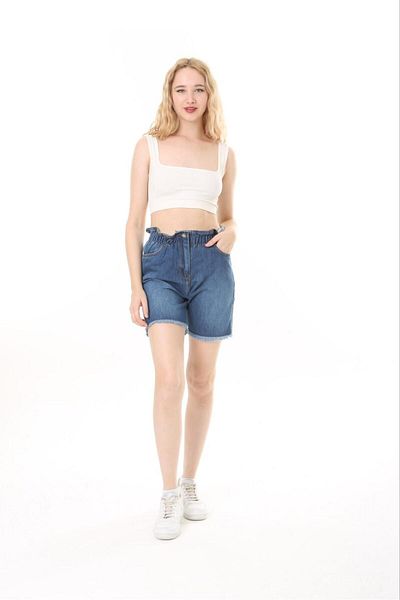 EYLÜL BUTİK Pantaloni scurți din denim cu talie elastică