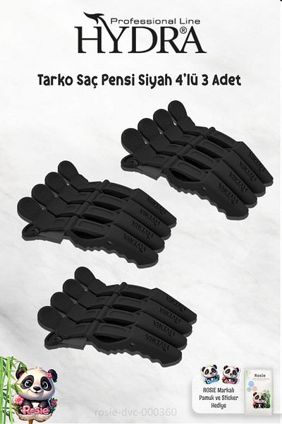 Tarko Tarko Hydra 2192 Hair Clamp - 3 Pieces, Set of 4, Black and ROSIE