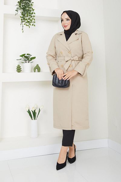 Günay Karaca Winter Women's Trench Coat - Hijab, Fur Lined, Seasonal 20245