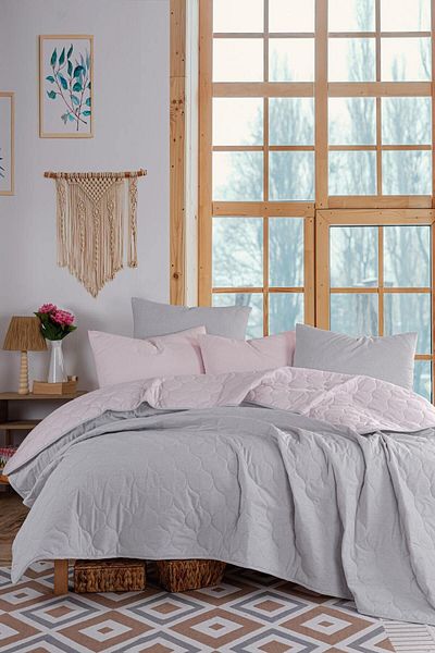 Eponj Home Double Quilted Bed Cover Set - Solid Powder-grey