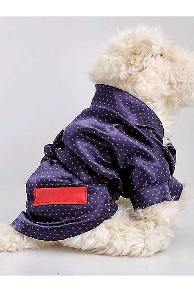 Filmaldım Satin Fabric Navy Blue Red Polka Dot Dog Röpteşambır Dress