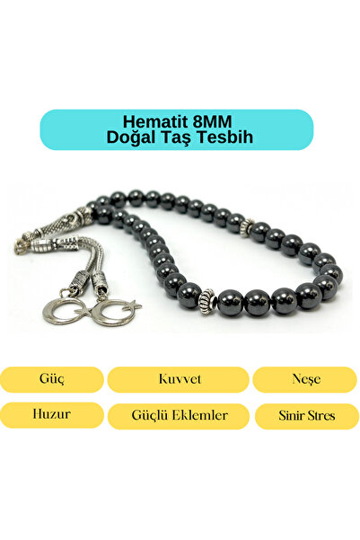 YILDIZ DOĞAL TAŞ Sertifikalı Hematit 8mm 33lük Doğal Taş Tesbih