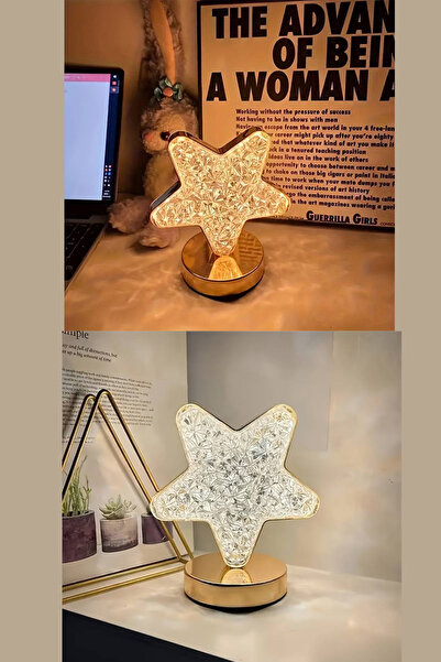 GİLLİ STORE Kristal Işık Yıldız Ay ve Yuvarlak Model Masa Lambası Dokunmatik Dekoratif Led  3 Renk Tonu