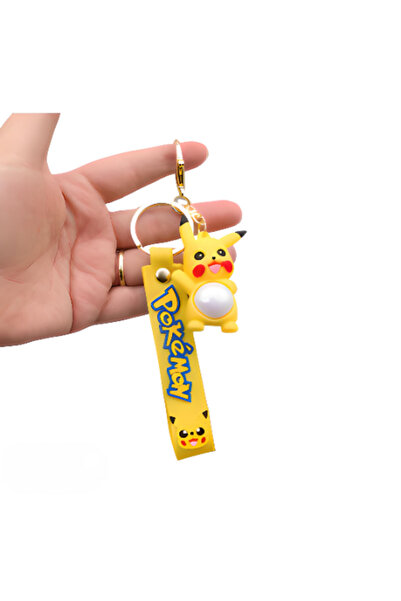 Sarego Işıklı Pikachu Pokemon Figürlü Aksesuarları Anahtarlık 3D Boyutlu Tatl...