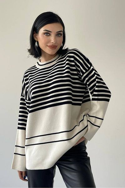 WOMAN VISION Tricotaj supradimensionat cu dungi Pulover de damă - Decolteu 198