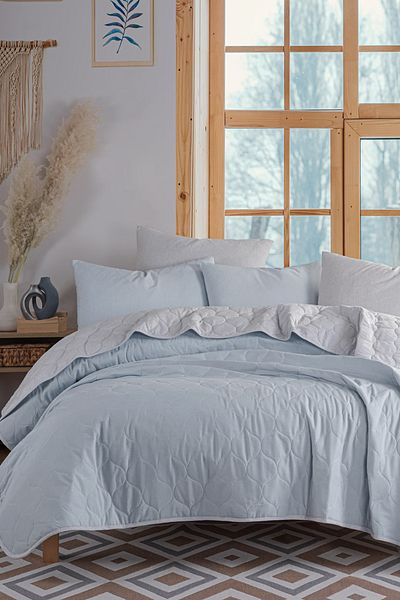 Eponj Home Set cuvertură de pat dublă matlasată - Solid A.Albastru-Gri