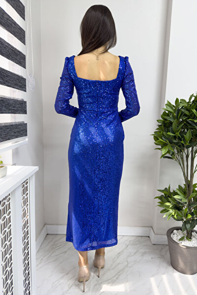 zks grup tekstil Сакс синій вечірнє плаття - квадратний комір і паєтки, бордо, смарагдово-зелений, червоний, бежевий, чорний