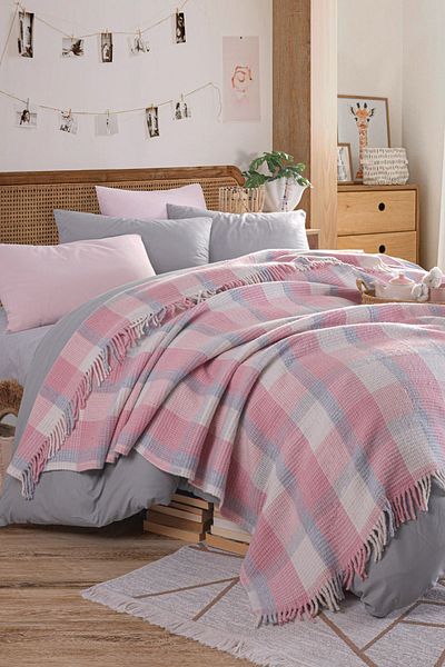 Eponj Home Double Blanket Cotton Warm Soft Powder