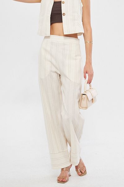 armonika Beige Palazzo Trousers - Pockets, Elastic Back and Leg Detail Arm-25k 001004