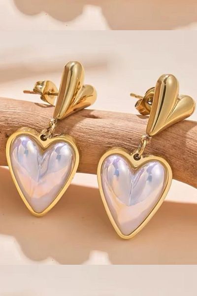 Jaida Moda Gold Women's Pearl Heart Patterned Stud Earrings