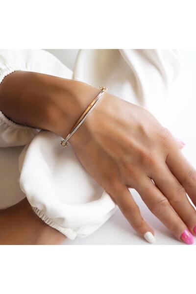 Mardeluz Modern Iki Sıra Taşlı Altın Bilezik14 Ayar 8,88 gram