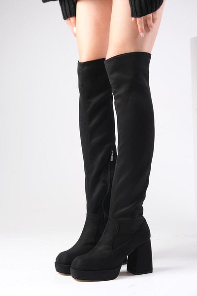 Mio Gusto Caprice Black Color Suede Γυναικείες Stretch Μποτάκια Πλατφόρμας