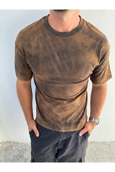 King Brothers Oversize Καφέ Washed Plain T-Shirt - Χοντρό ύφασμα