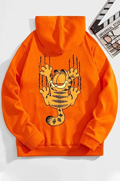 SeusCraft UNISEX GARFİELD Baskılı Kapüşonlu Oversıze Sweatshirt Hoodie