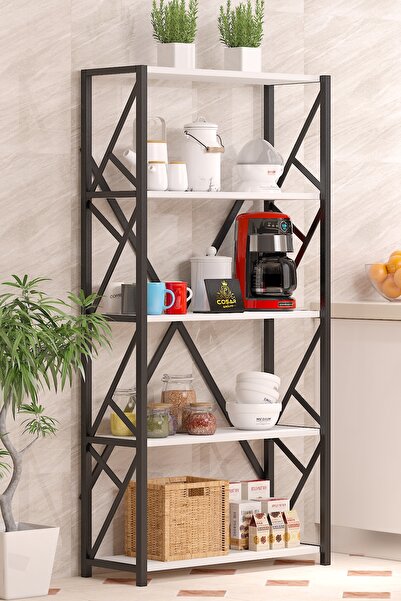 Cosargroup Metal Geniş Mutfak Rafı 5 Raflı Mutfak Düzenleyici Mikrodalga Tenc...