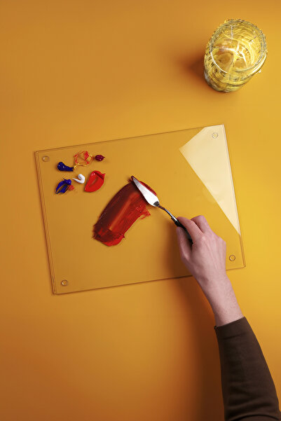 Rosyvien 35 x 23 см Прозора скляна палітра для фарб - прозора силіконова підставка, загартоване скло та палітра для фарб з родажем