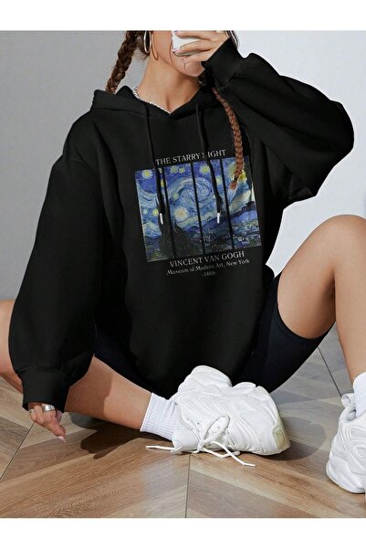 SeusCraft Hanorac gros de iarnă cu imprimeu înstelat - Imprimat negru, cu glu...