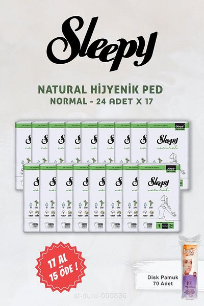 Sleepy 24 قطعة من الفوط الصحية الطبيعية العادية الحساسة، اشتري 17 واحصل على 15 قرصًا من القطن